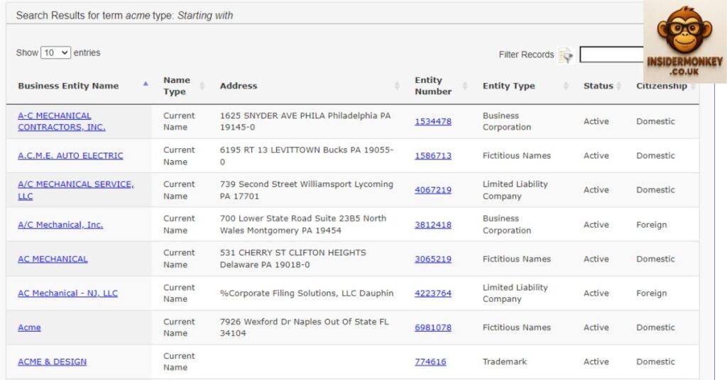 sos business search pa